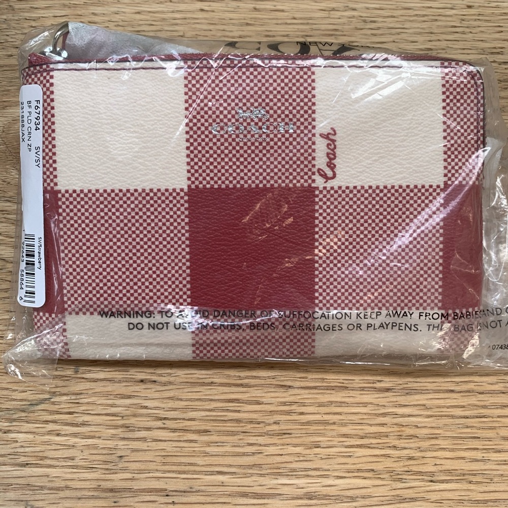 Coach Wristlet Buffalo Plaid Corner Zip